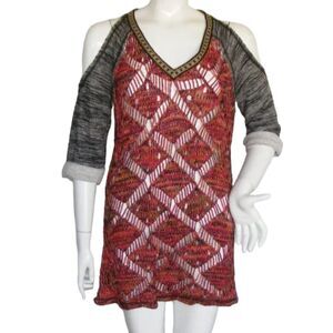 BKE Sweater, S, Open knit, Cold Shoulder, Multicolor, Distressed, Layer up